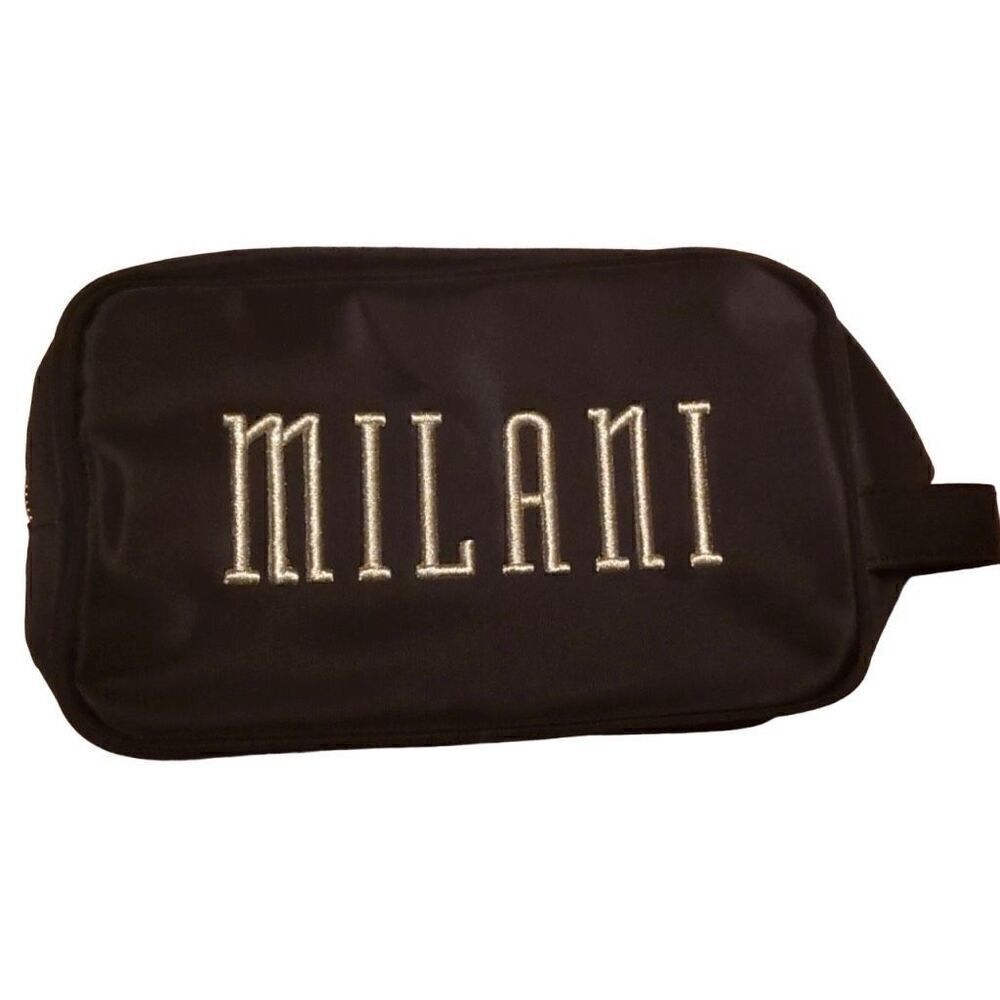 Milani Cosmetics Makeup Travel Storage Bag Womens Boho Casual Black Zipper Case